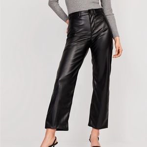 High waisted faux leather cropped wide leg pant
